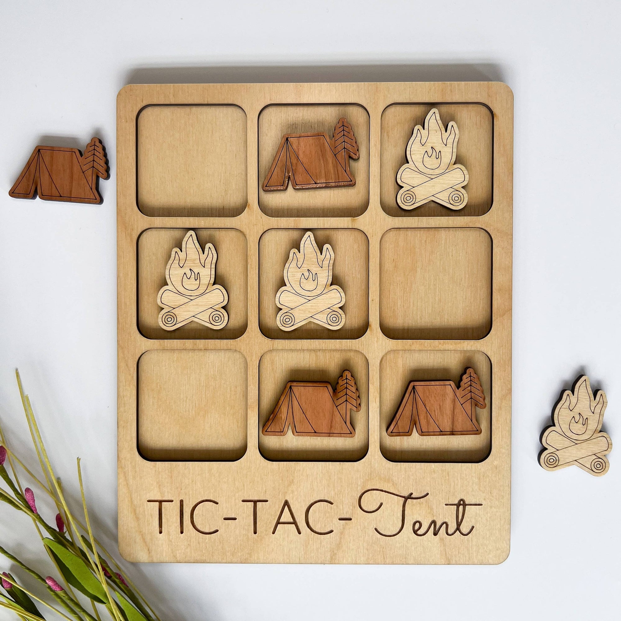 Camping Tic-Tac-Toe Game Set game Birch House Living | Timeless Wooden Games