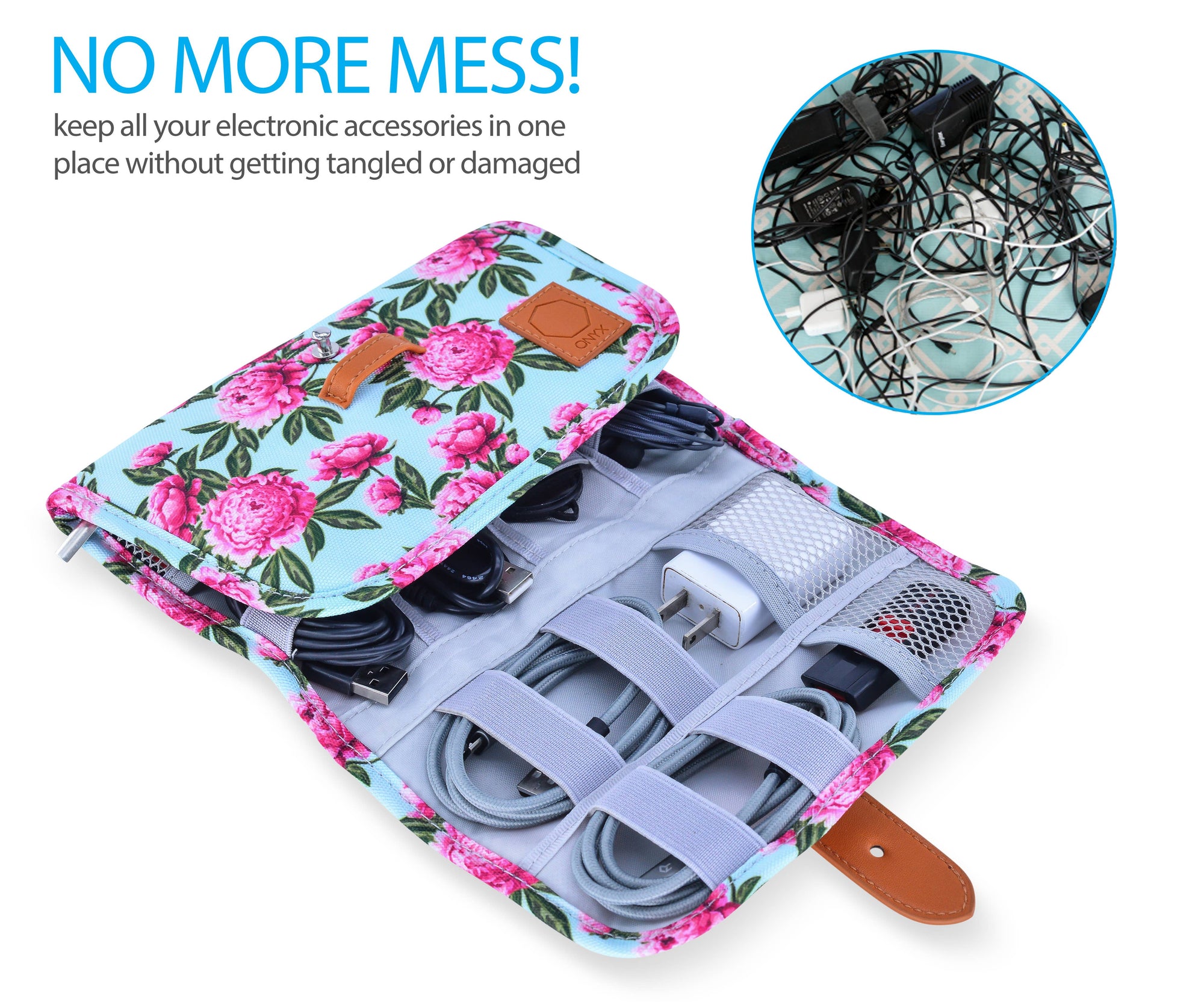 Floral Electronics Organizer Travel Bag cable managment Onyx Outfitters NW   