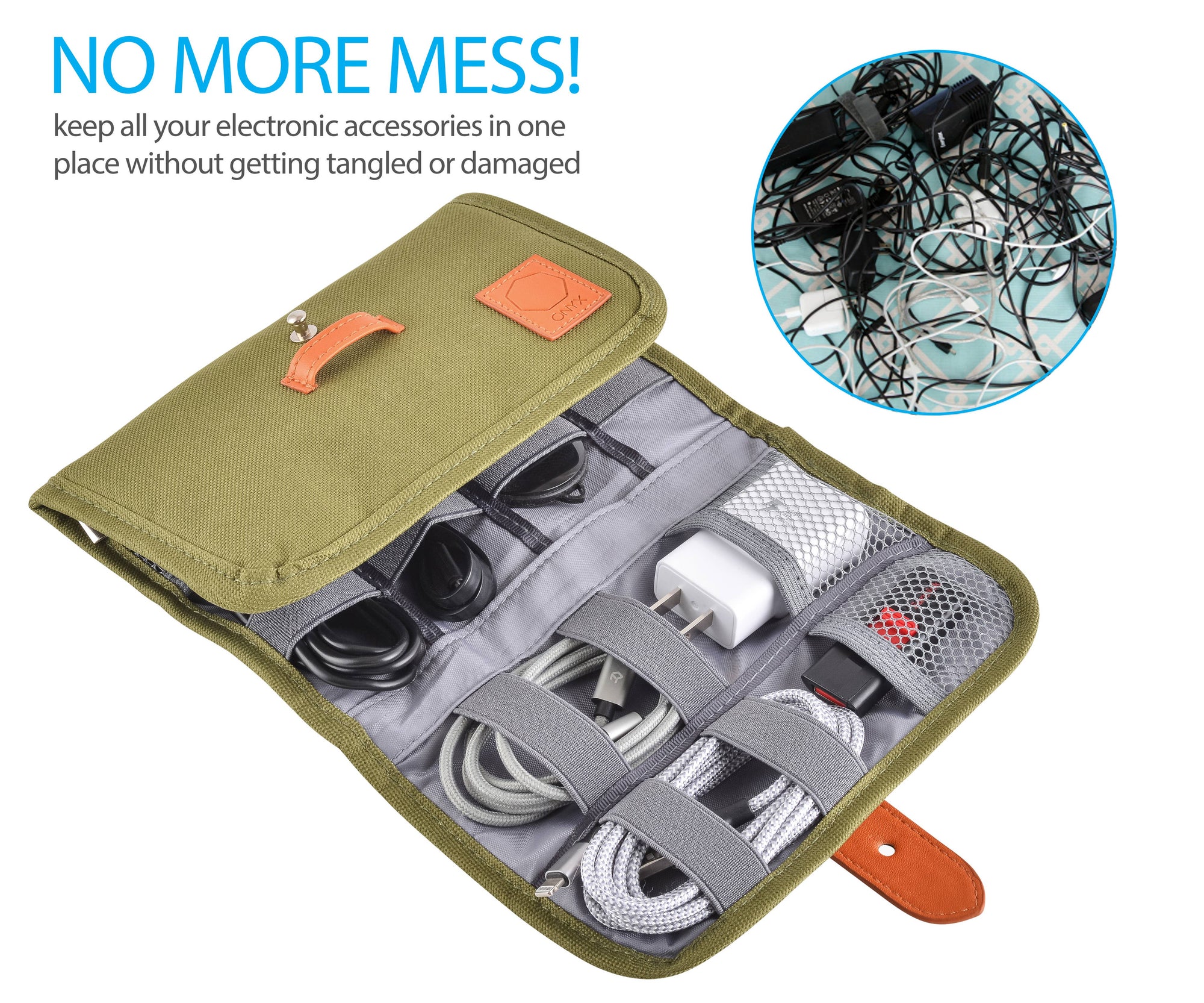 Olive Electronics Organizer Travel Bag cable managment Onyx Outfitters NW   