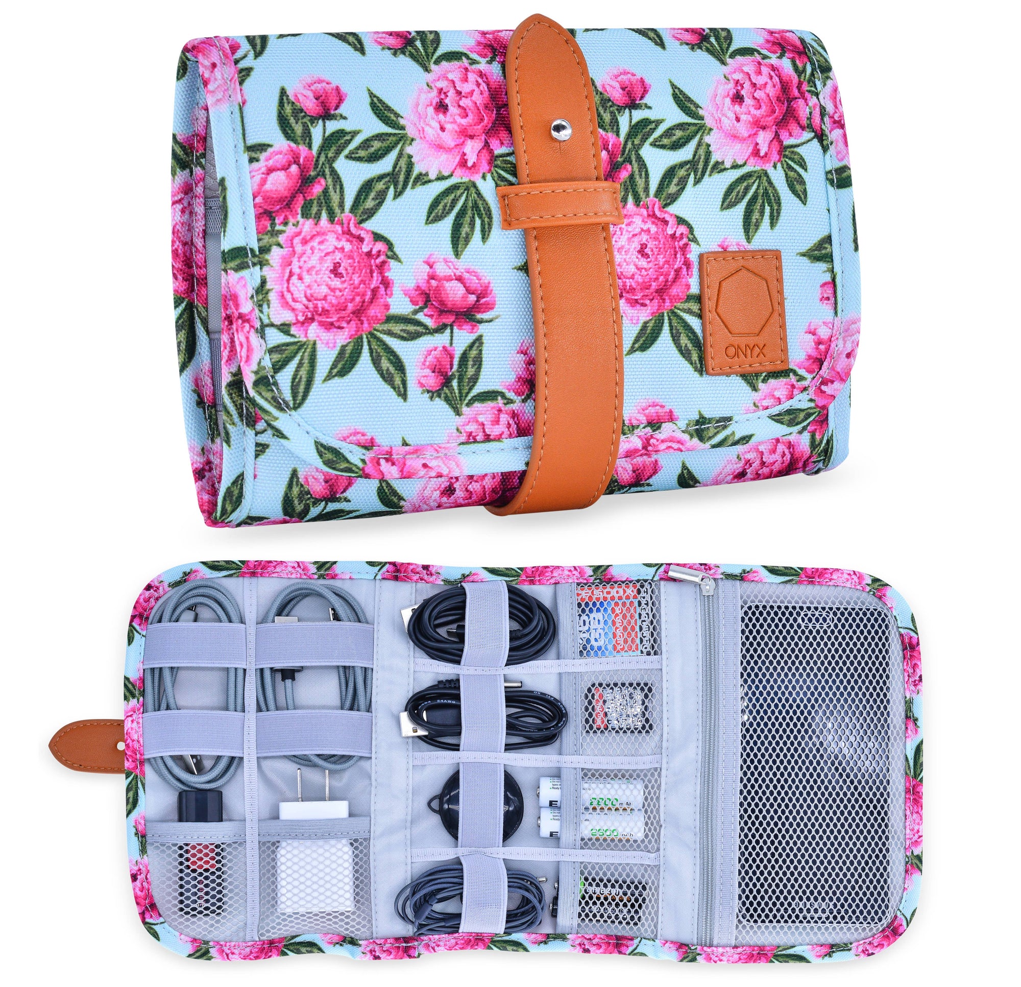 Floral Electronics Organizer Travel Bag cable managment Onyx Outfitters NW   