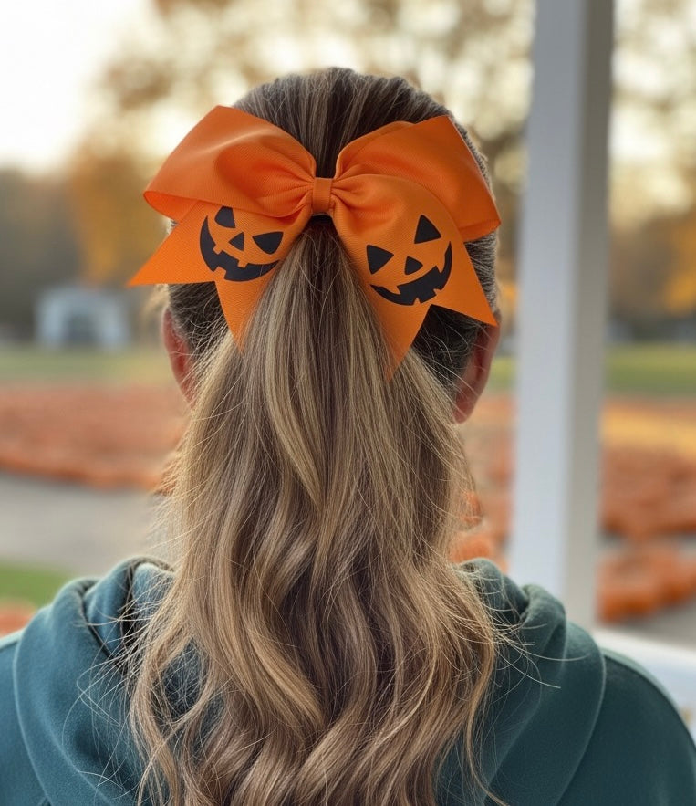 pumpkin hair bow, orange, halloween