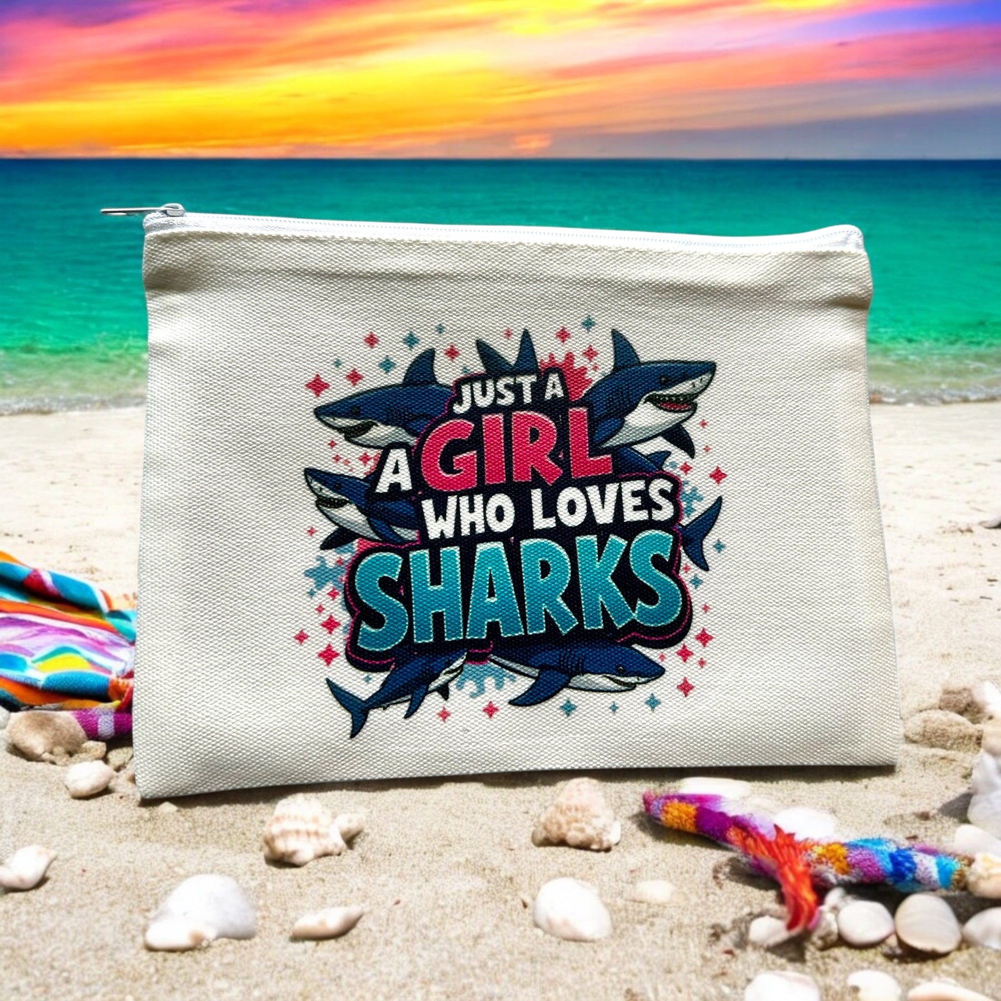 "Just a Girl who loves Sharks" Canvas Pouch Canvas Bag Orange Grove Trading Post