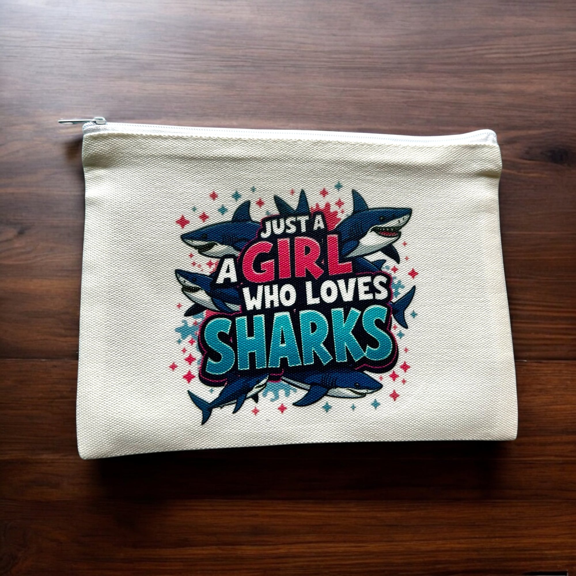 "Just a Girl who loves Sharks" Canvas Pouch Canvas Bag Orange Grove Trading Post