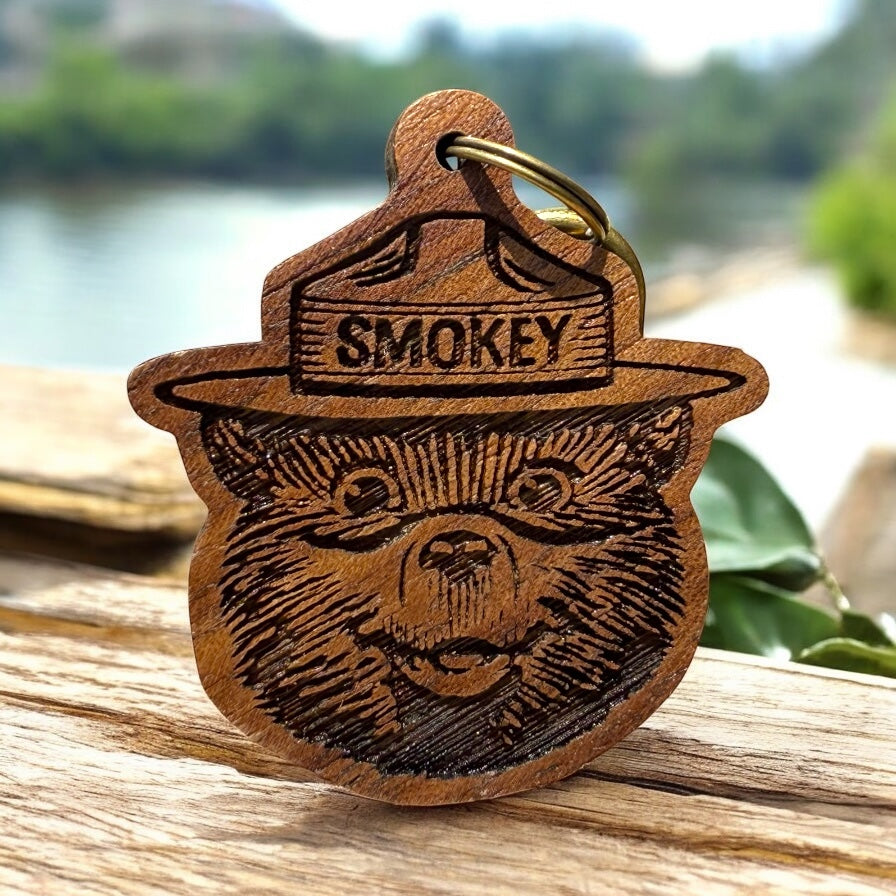 Smokey Bear Lanyard & Wood Keychain Set keychain The Nostalgia Company Smiling