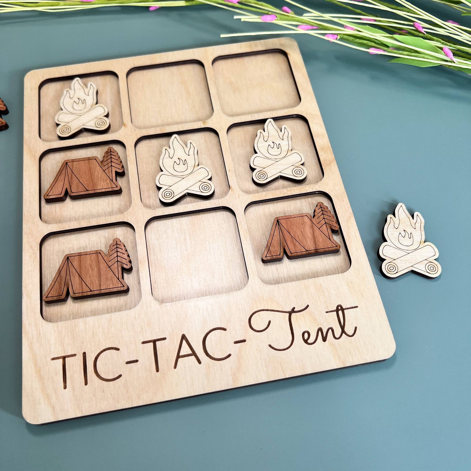 Camping Tic-Tac-Toe Game Set game Birch House Living | Timeless Wooden Games