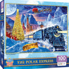 Jigsaw puzzle box featuring 'The Polar Express' with a train, Christmas tree, and Santa Claus.