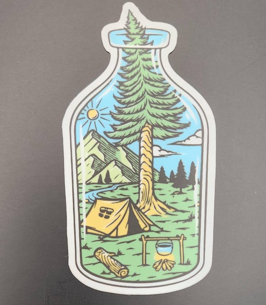 Bottle of Serenity Camping Scene Sticker sticker National Parks and Beyond   