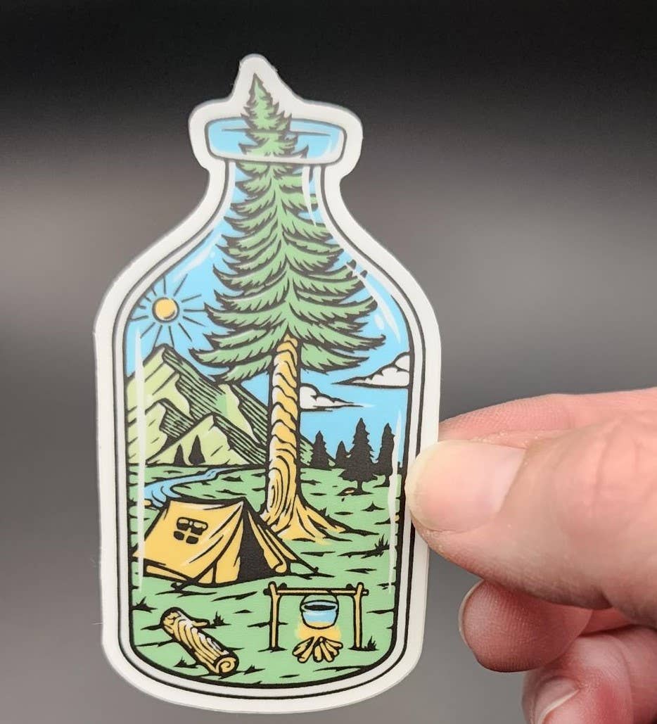 Bottle of Serenity Camping Scene Sticker sticker National Parks and Beyond   