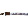 Keychain strap with scenic design and brown leather tag in color